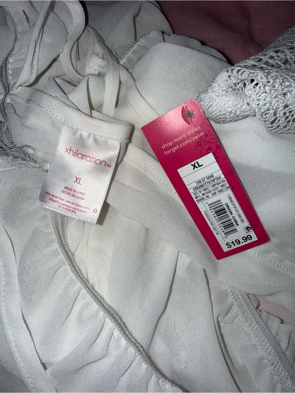 Xhilaration White Lace-Trim V-Neck Swim Coverup - Picture 3 of 6